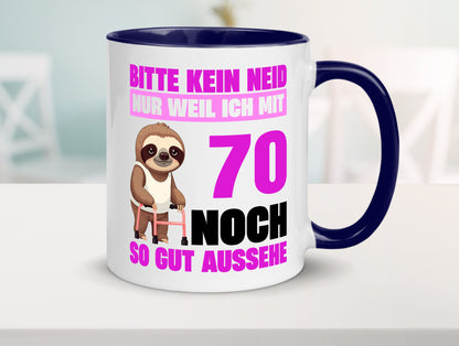 70. Geburtstag | Bitte kein neid Faultier 70 Jahre v2 Humor Geschenkidee Tasse