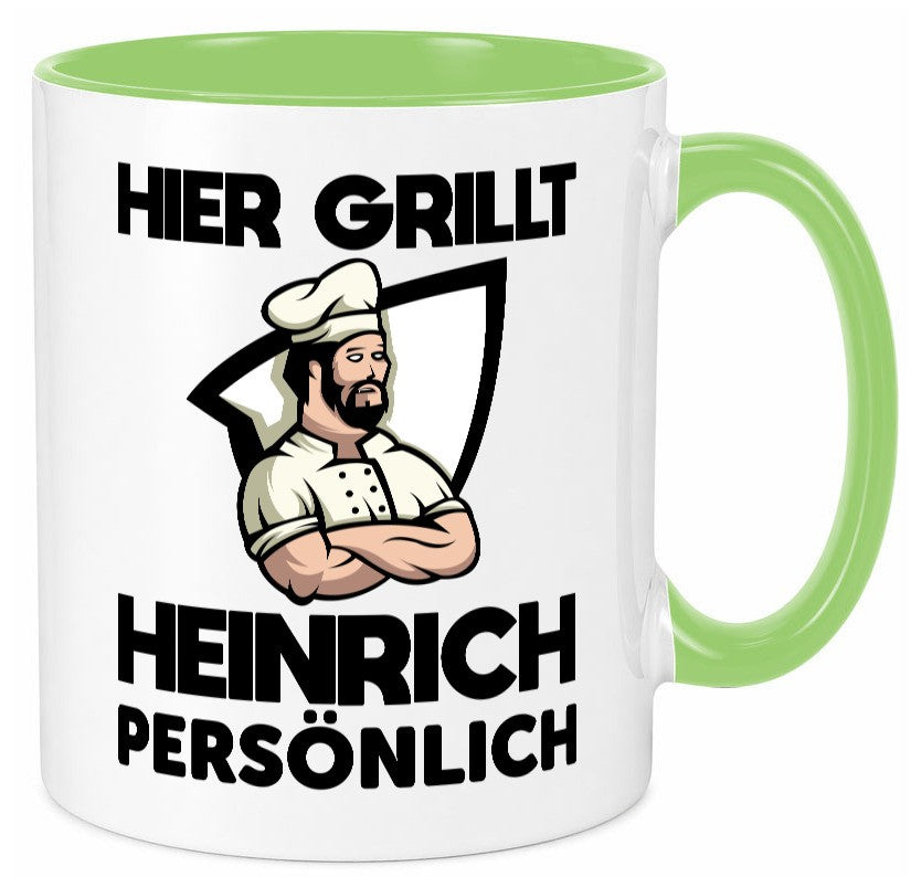 Hier Grillt Heinrich Persönlich | Grillmeister Geschenk Humor Geschenkidee Tasse