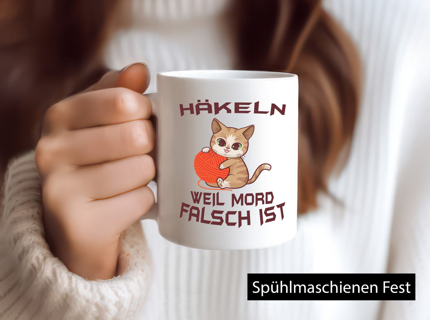 Häckeln weil morg Falsch ist | Katze lustig Tierliebhaber Humor Geschenk Tasse