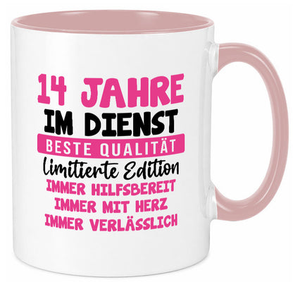 14 Jahre im Dienst | Jubiläum Arbeit v10 Geschenk Kollegen Büro lustiger Spruch Tasse
