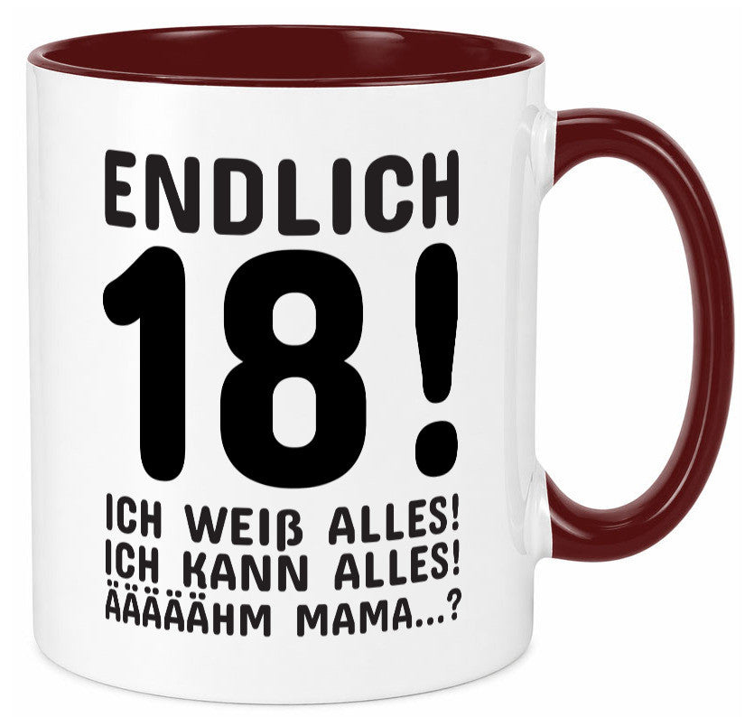 Endlich 18 | Geburtstag Tasse volljährig Erwachsen lustig Geschenkidee Geschenk