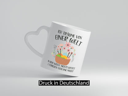 Träume von Wolle die nichts kostet | Korb Strick Blumen lustiger Spruch
