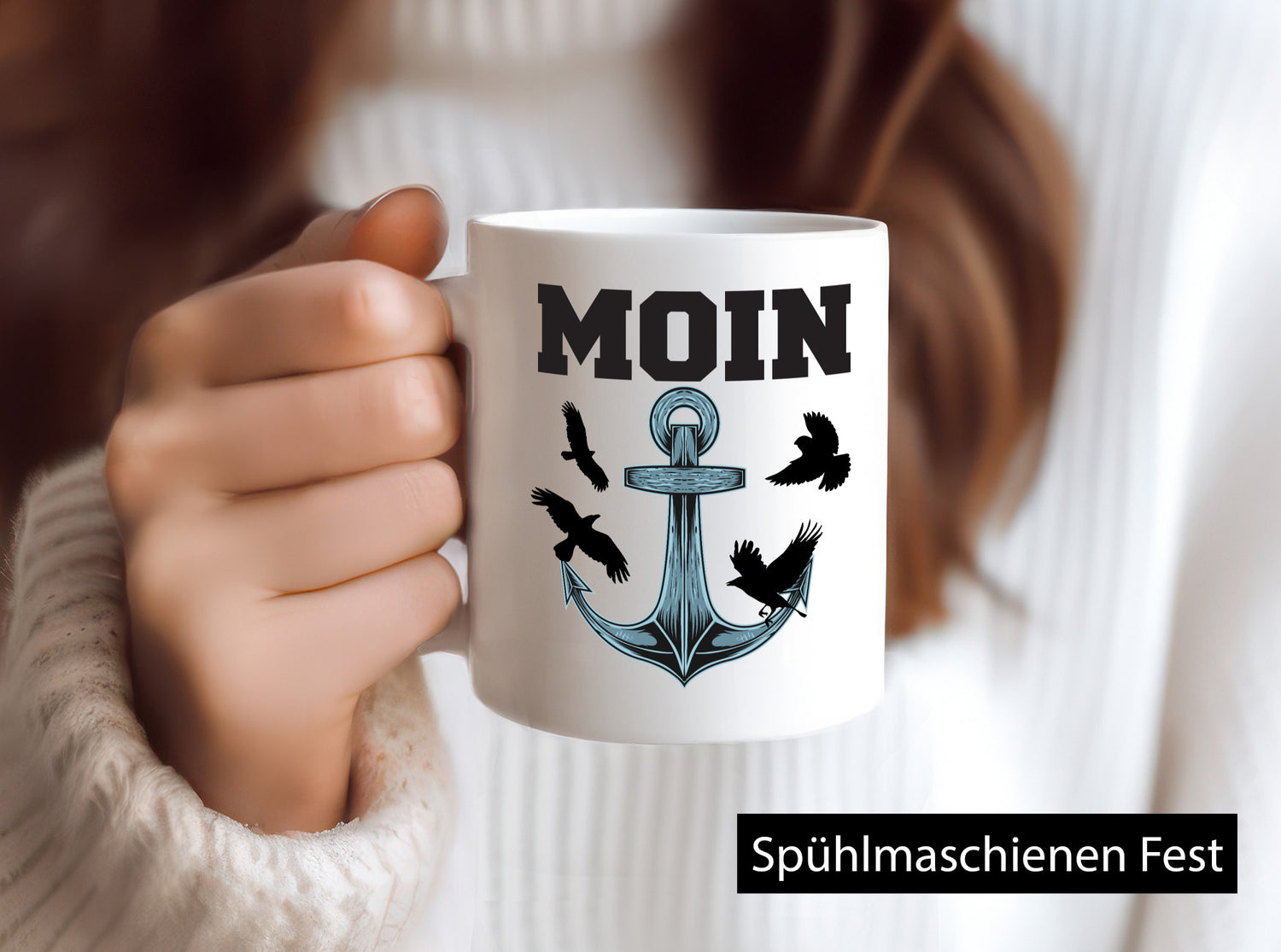 Moin | Norddeutscher Tasse Nordlicht Anker Motiv lustig Humor Geschenkidee
