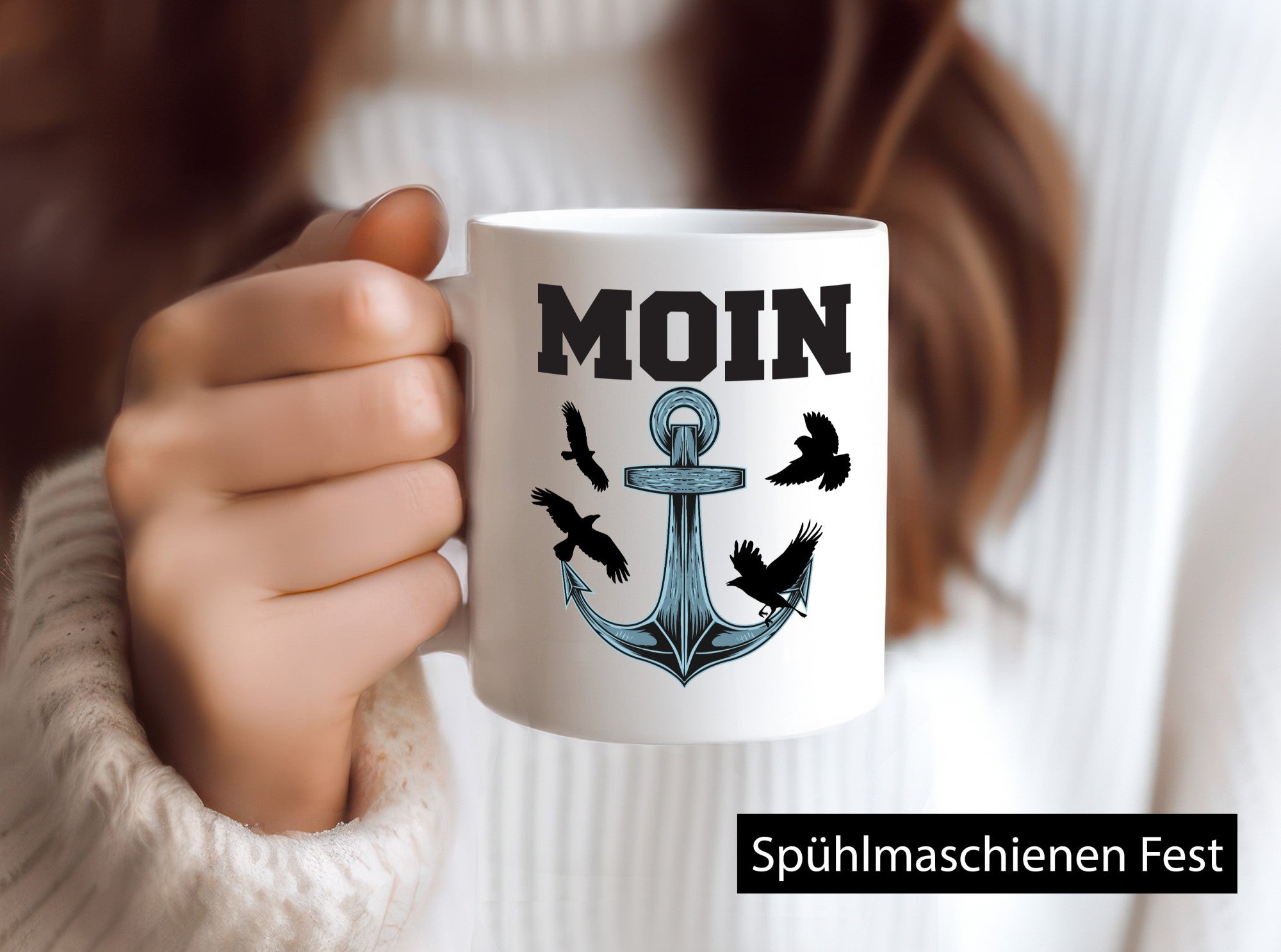 Moin | Norddeutscher Tasse Nordlicht Anker Motiv lustig Humor Geschenkidee