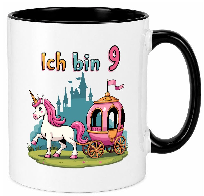 9. Geburtstag | Prinzessin in Kutsche Einhorn Geschenkidee Humor Tasse