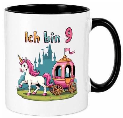 9. Geburtstag | Prinzessin in Kutsche Einhorn Geschenkidee Humor Tasse