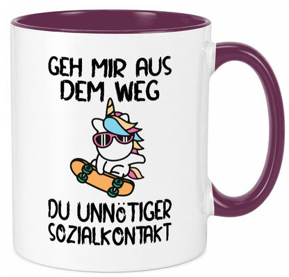 Aus dem Weg, Sozialkontakt | Einhorn Skateboard Geschenk Humor Geschenkidee Tasse