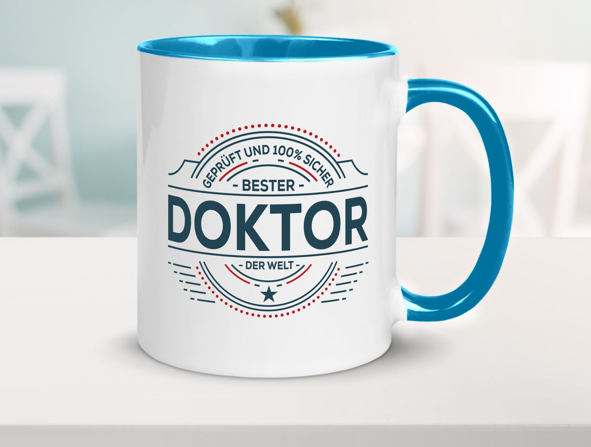 Geprüft und sicher: Doktor | Doktorand Doktortitel lustiger Spruch Geschenk Tasse