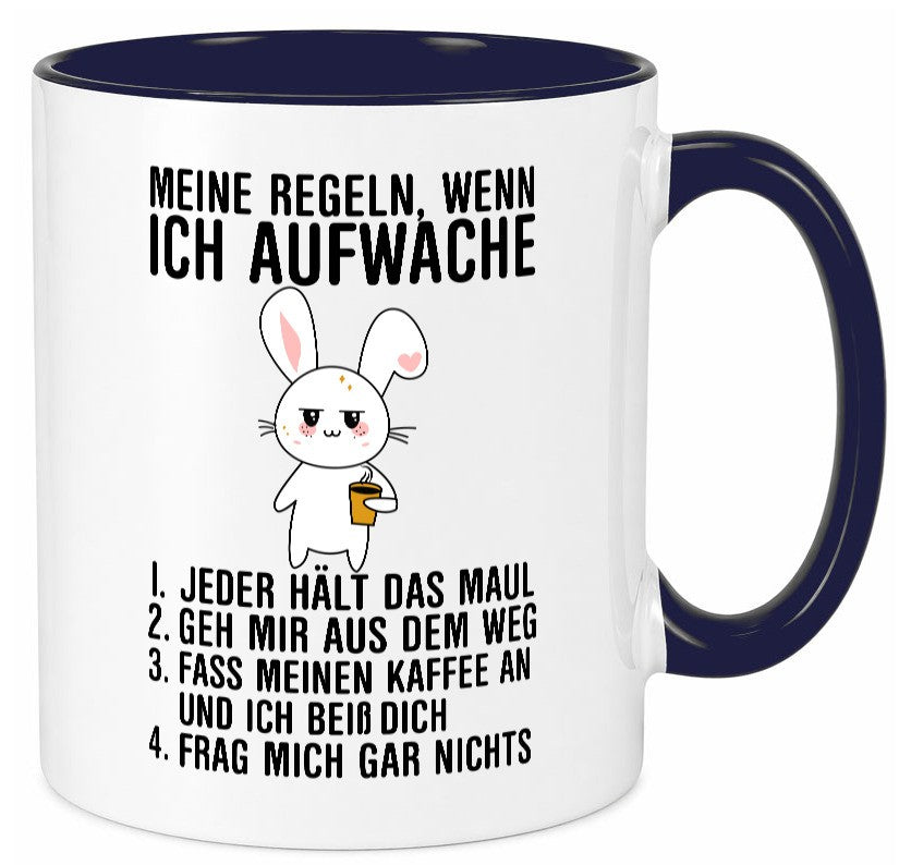 Regeln wenn ich aufwache | Morgenmuffel Hase Kaffee Geschenk Humor Geschenkidee Tasse