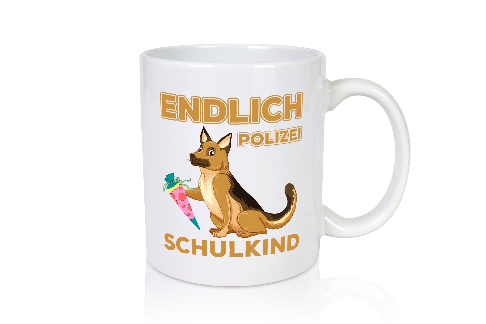 Endlich Schulkind | Tasse Einschulung Polizei Hund lustiger Spruch Geschenk
