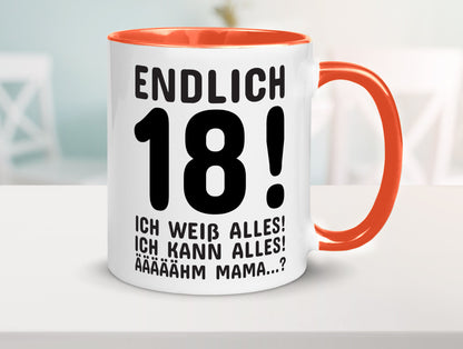 Endlich 18 | Geburtstag Tasse volljährig Erwachsen lustig Geschenkidee Geschenk