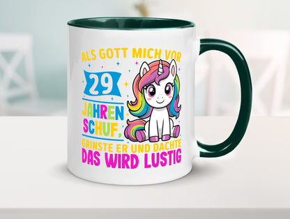 29. Geburtstag | Als Gott mich schuf 40 Jahre v2 Humor Geschenkidee Tasse