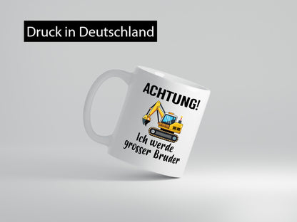 Achtung ich werde Großer Bruder | Bagger Geschwister Geschenkidee Humor Tasse