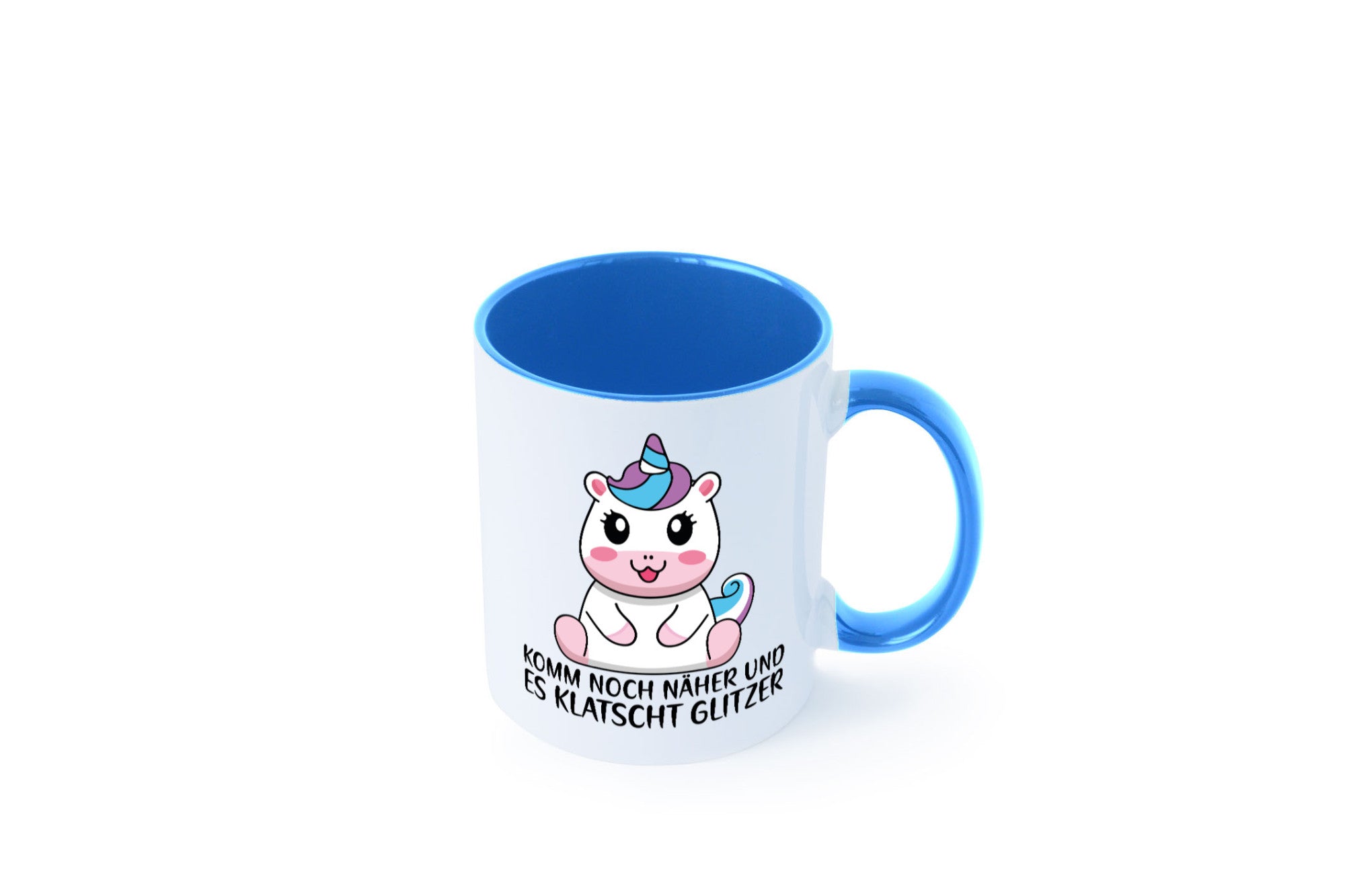 Komm näher und es klatscht Glitzer | Humor Einhorn Geschenkidee Tasse