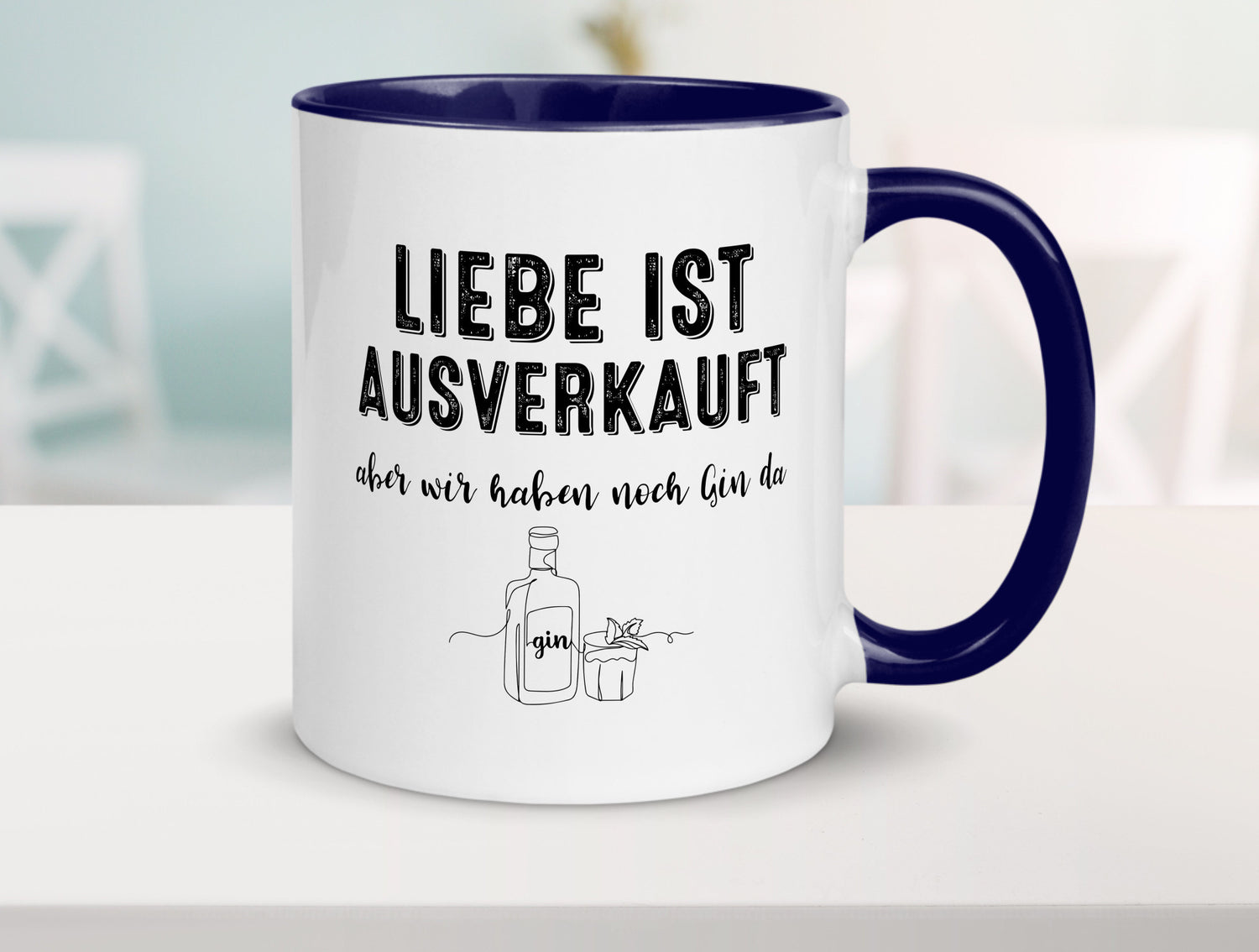 Liebe ist Ausverkauf, aber wir haben noch Gin da Humor Geschenkidee Tasse