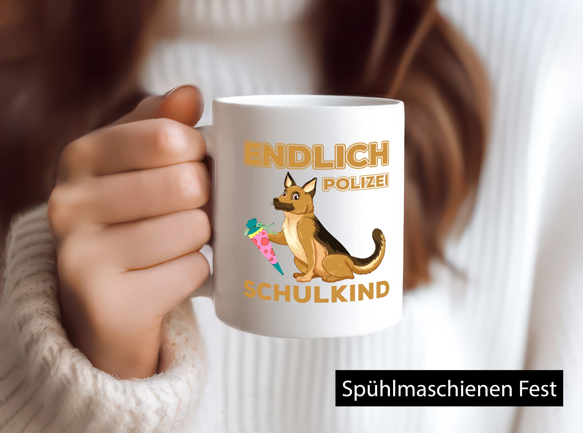 Endlich Schulkind | Tasse Einschulung Polizei Hund lustiger Spruch Geschenk