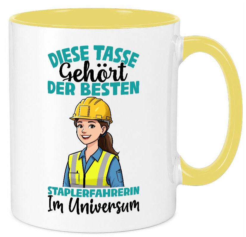 Im Universum: Staplerfahrerin | Gabelstapler Humor Geschenkidee Tasse