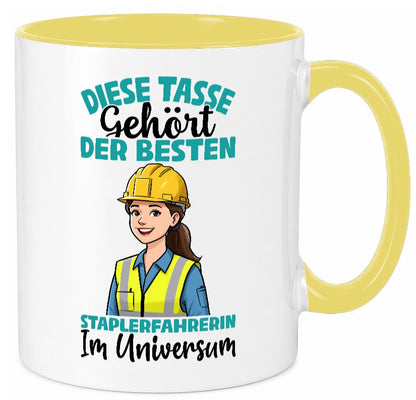 Im Universum: Staplerfahrerin | Gabelstapler Humor Geschenkidee Tasse