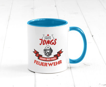 Echte Jungs sind bei der Feuerwehr | Feuerwehrmann lustiger Spruch Geschenk Tasse
