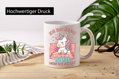 Bin süß wenn ich schlafe | Einhorn v2 Humor Geschenkidee Tasse
