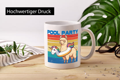 Pool Party | Lama Alpaka Einhorn lustig Humor Geschenkidee Geschenk Tasse