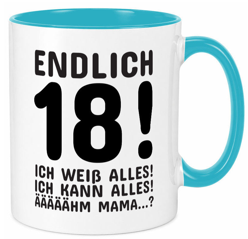 Endlich 18 | Geburtstag Tasse volljährig Erwachsen lustig Geschenkidee Geschenk