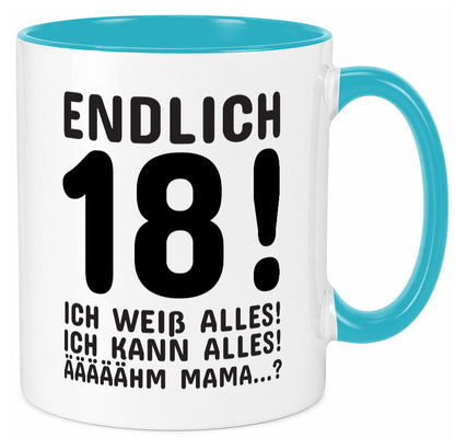 Endlich 18 | Geburtstag Tasse volljährig Erwachsen lustig Geschenkidee Geschenk