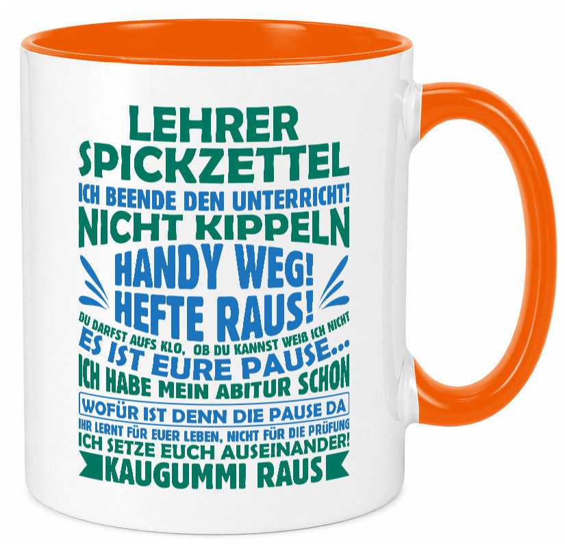 Lehrer Spickzettel | Beruf Tasse lustiger Spruch vl2 Geschenk Arbeit Kollegen