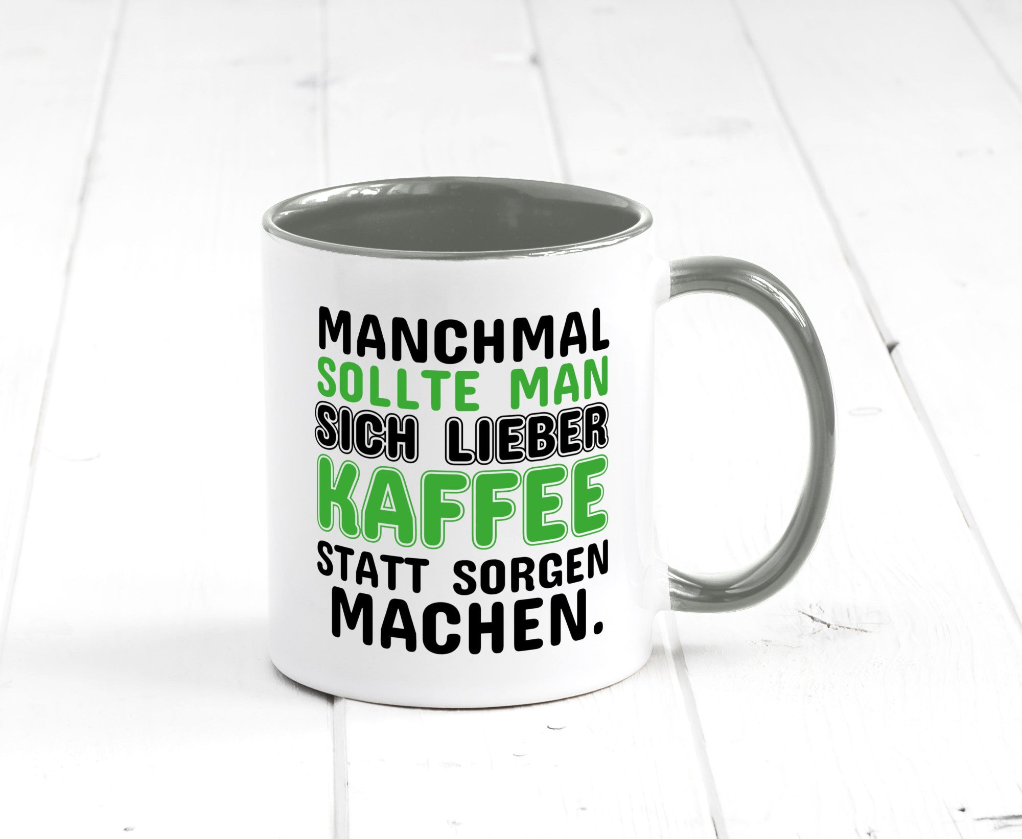 Kaffee statt sorgen lustiger Spruch Geschenk Humor Geschenkidee Tasse
