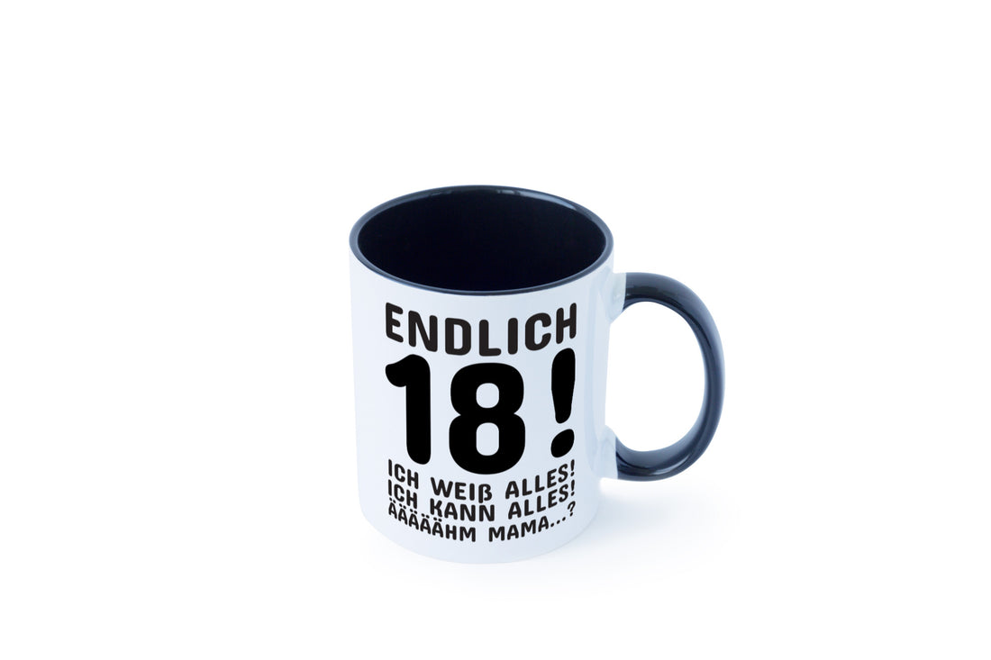 Endlich 18 | Geburtstag Tasse volljährig Erwachsen lustig Geschenkidee Geschenk