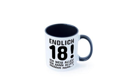 Endlich 18 | Geburtstag Tasse volljährig Erwachsen lustig Geschenkidee Geschenk