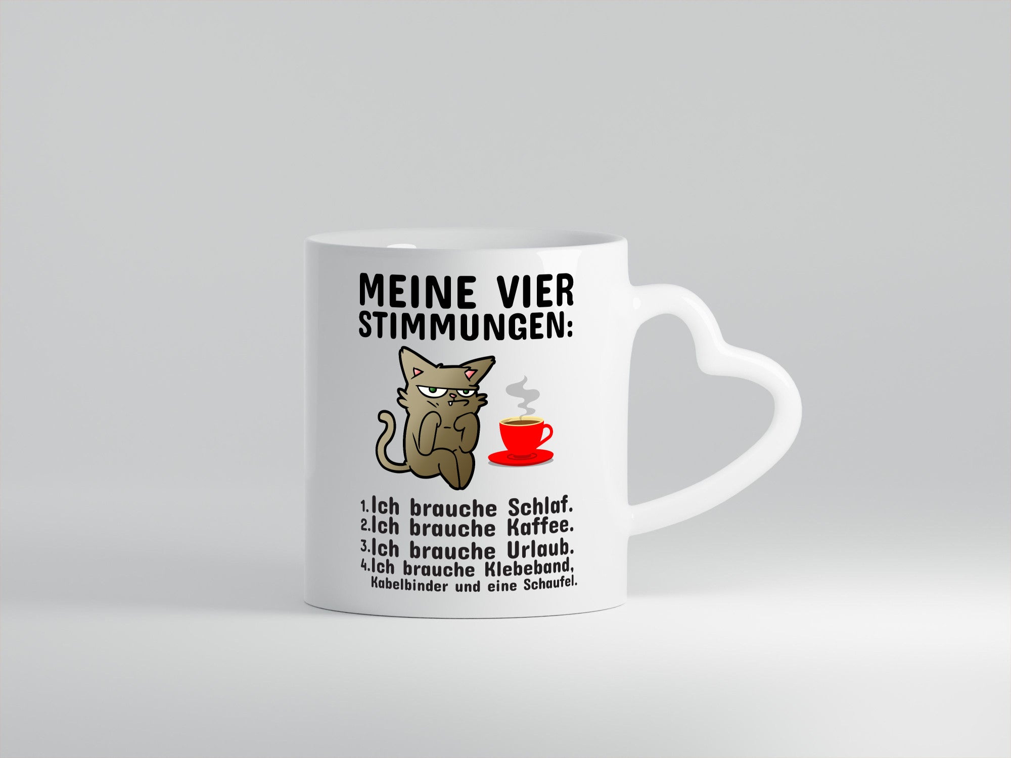 Vier Stimmungen | Morgenmuffel Tasse mürrische Katze Humor Tierliebhaber