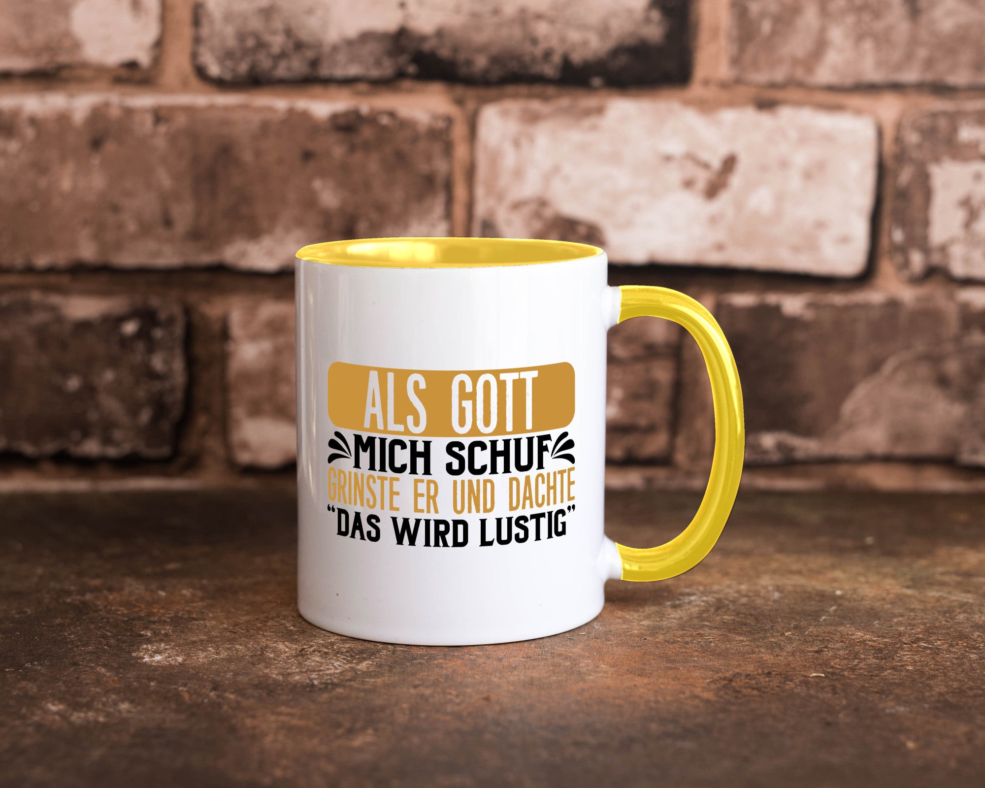 Als Gott mich Schuf Grinste er lustiger Spruch Geschenk Humor Geschenkidee Tasse