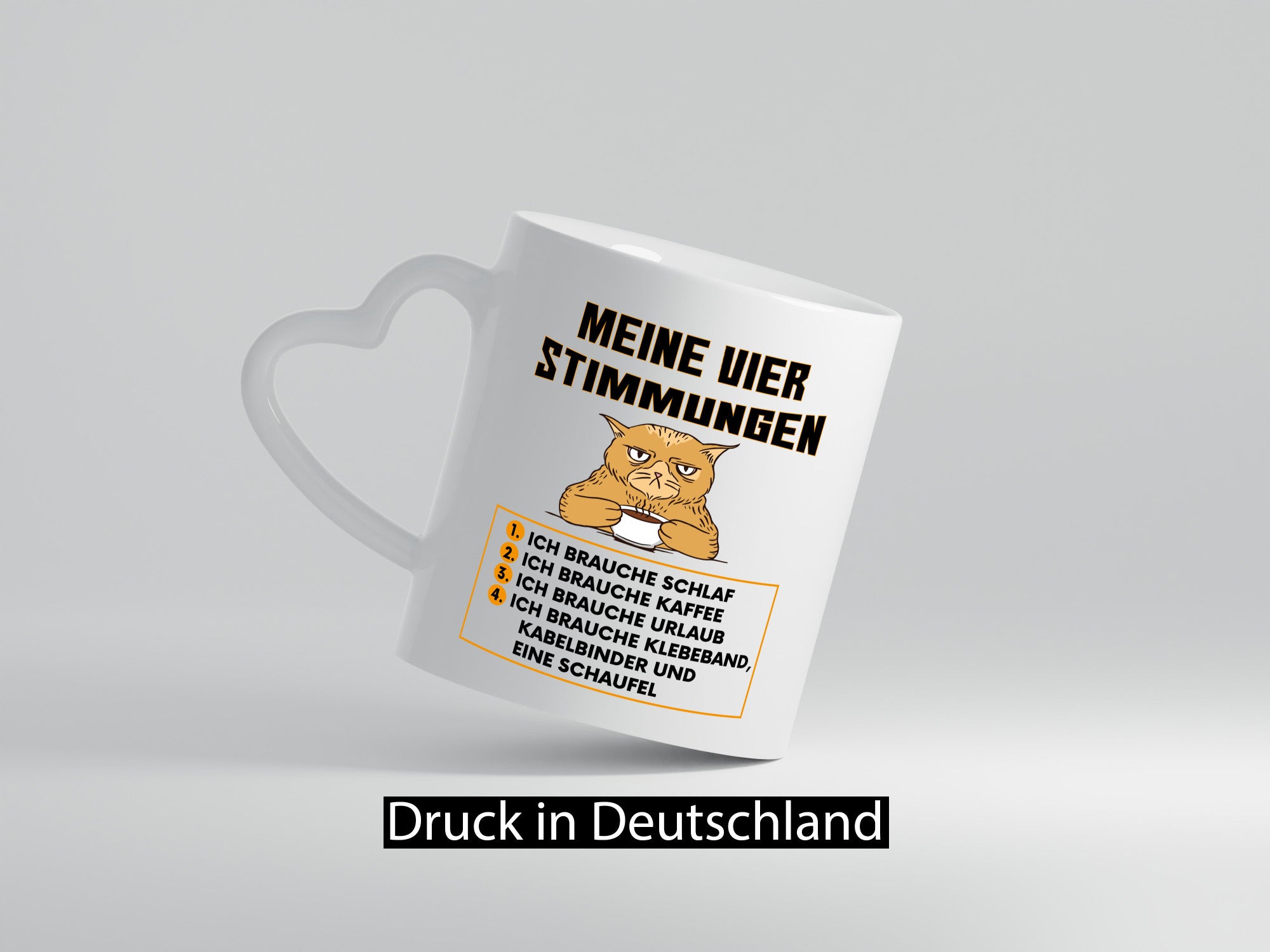 Meine vier Stimmungen | Spruch Humor müde Urlaub Geschenkidee Tasse