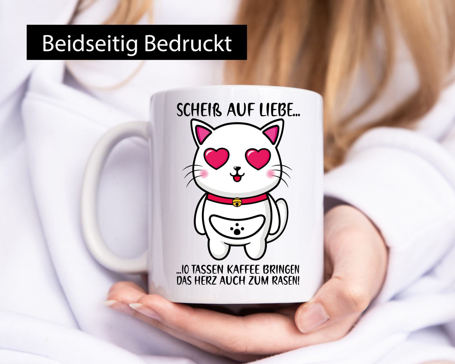Scheiß auf Liebe | Katze mit Herzen Kaffee Kaffeetrinker Geschenkidee