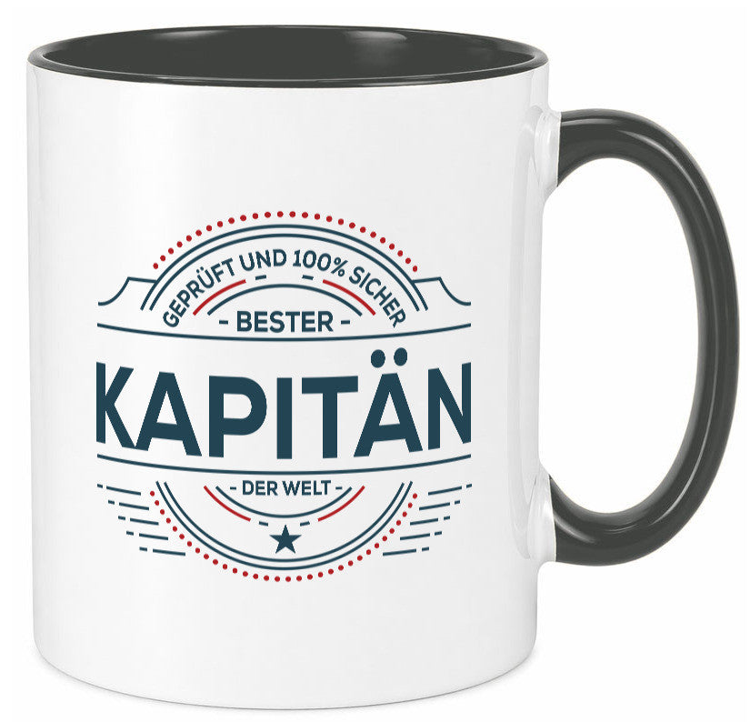 Geprüft und sicher: Kapitän | Schiffskapitän Schiff lustiger Spruch Geschenk Tasse