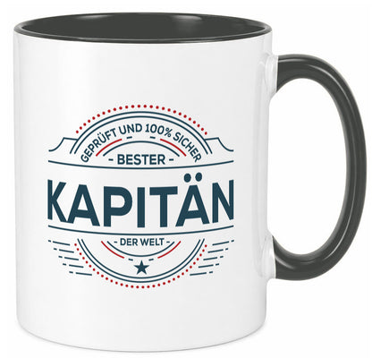 Geprüft und sicher: Kapitän | Schiffskapitän Schiff lustiger Spruch Geschenk Tasse