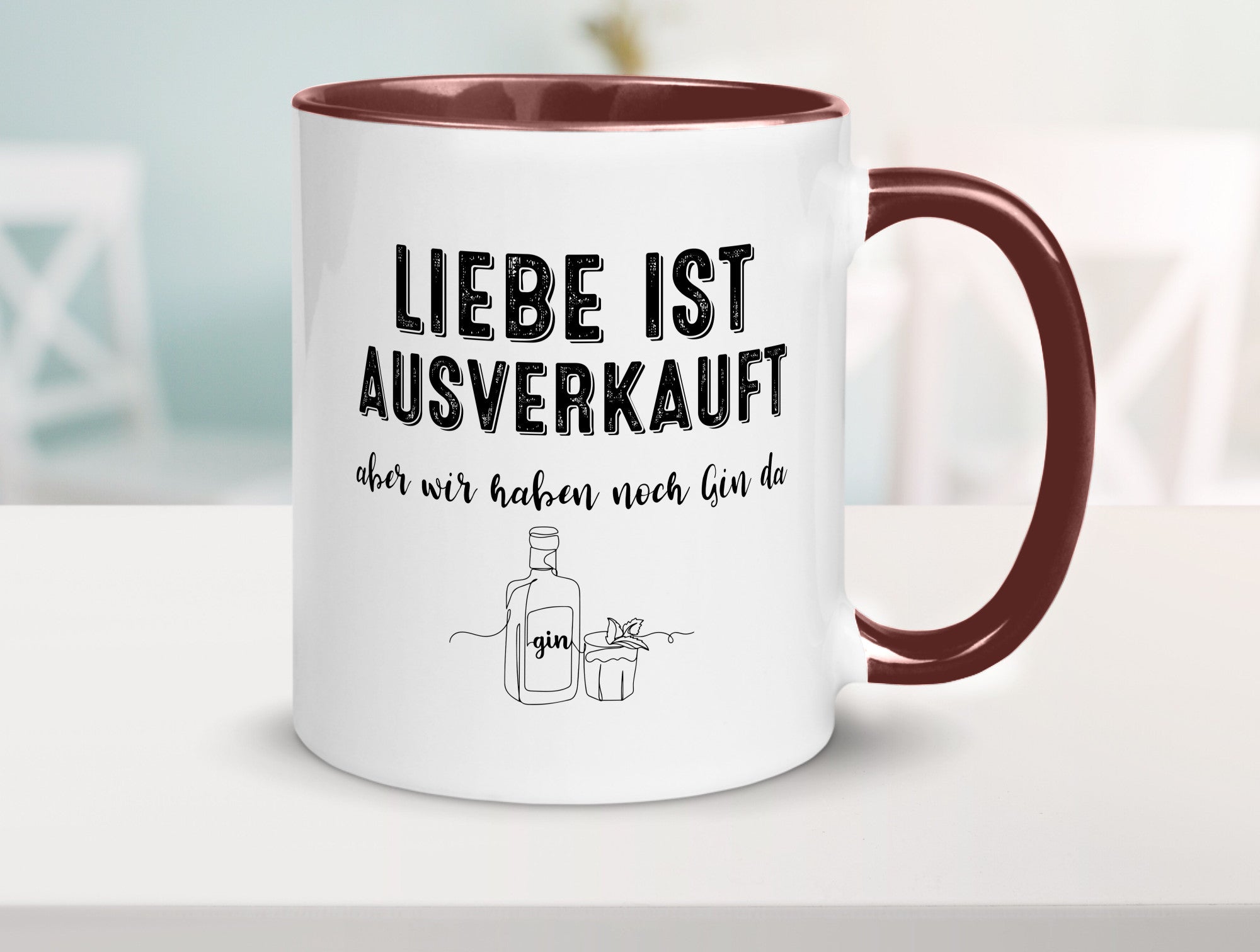 Liebe ist Ausverkauf, aber wir haben noch Gin da Humor Geschenkidee Tasse