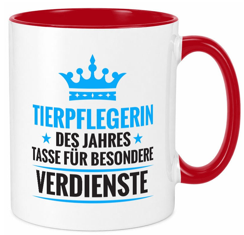 Besonderer Verdienst: Tierpflegerin | Pflegeberuf Tierheim Humor Arbeit Tasse