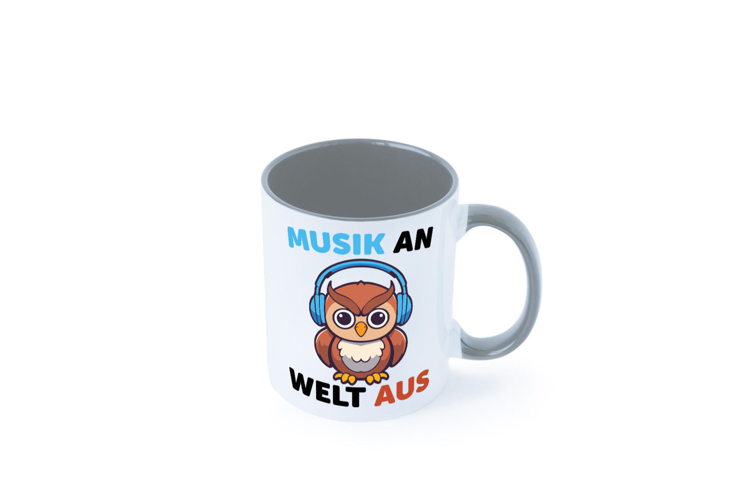 Musik an Welt aus | Eule hört lustiger Spruch Geschenk Humor Geschenkidee Tasse
