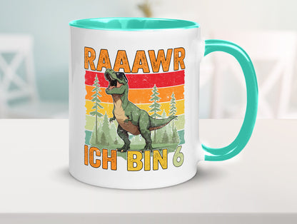 6. Geburtstag | 6 Jahre rarrrr ich bin Dinosaurier Humor Geschenkidee Tasse