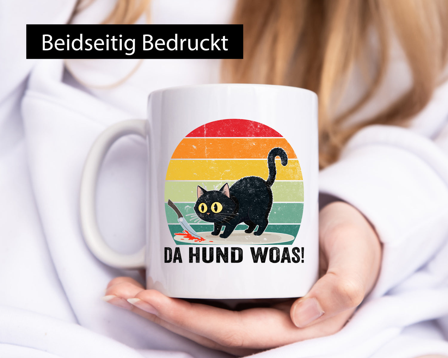 Da Hund woas | Retro böse Katze mit Messer Humor Tierliebhaber Geschenkidee