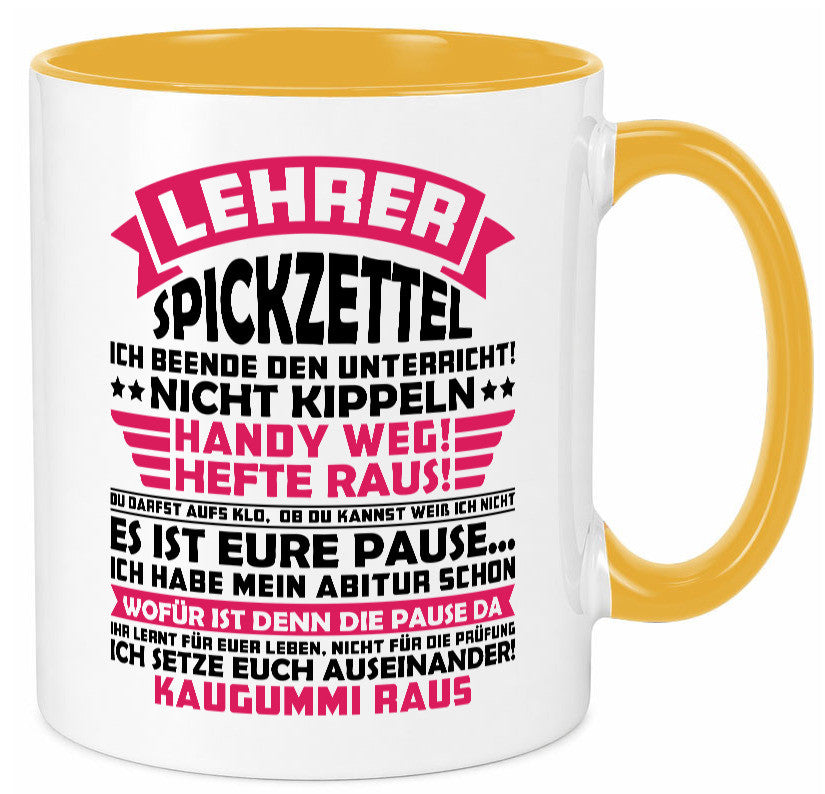 Lehrer Spickzettel | Beruf Tasse lustiger Spruch vl8 Geschenkidee Arbeit