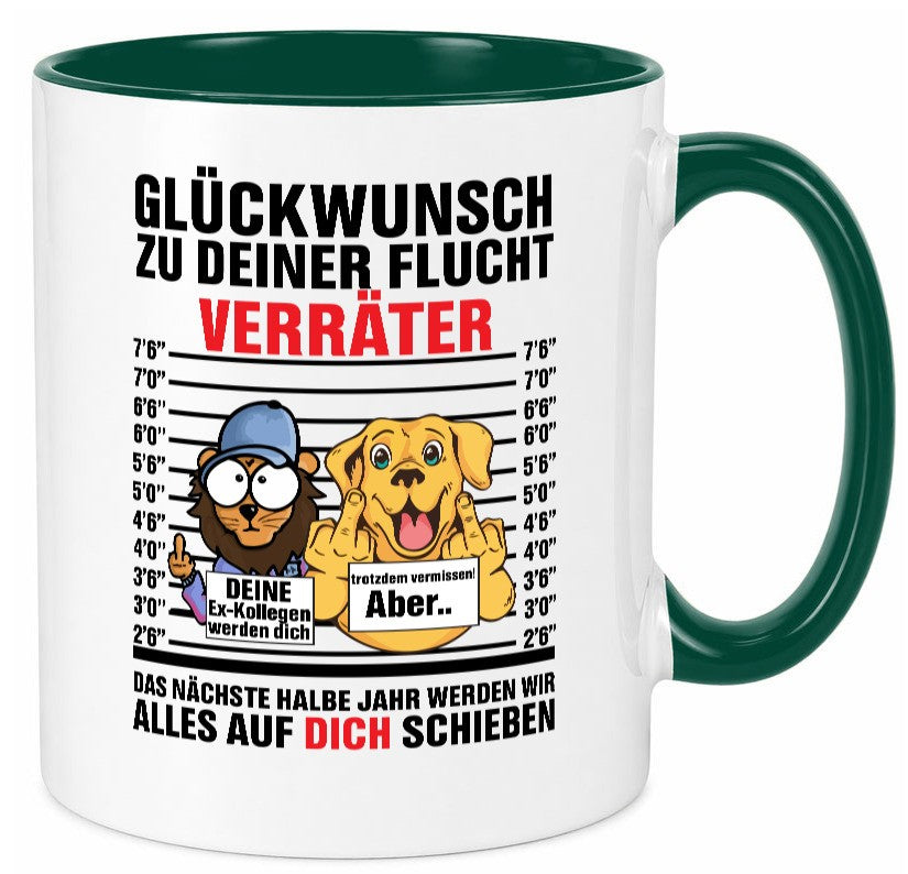 Glüchwunsch zur Flucht | Verräter Ex-Kollegen Humor Arbeit Kollegen Büro Tasse