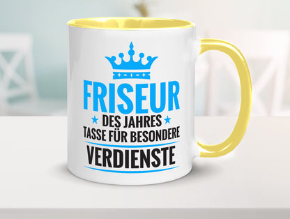 Besonderer Verdienst: Friseur | Frisör Geschenkidee Humor Tasse