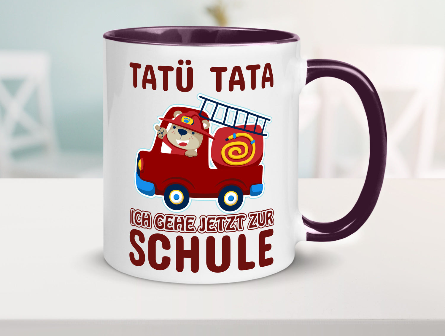 Bär in Feuerwehrauto | Tatü Tata Einschulung Tasse Humor Geschenkidee