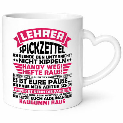 Lehrer Spickzettel | Beruf Tasse lustiger Spruch vl8 Geschenkidee Arbeit