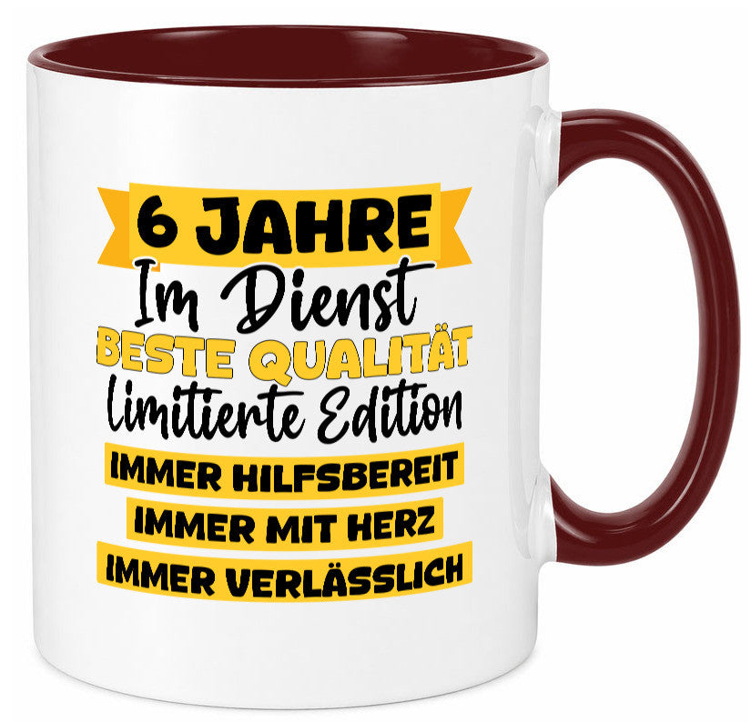 6 Jahre im Dienst | Jubiläum Arbeit v8 Geschenkidee Kollegen Büro Humor Tasse