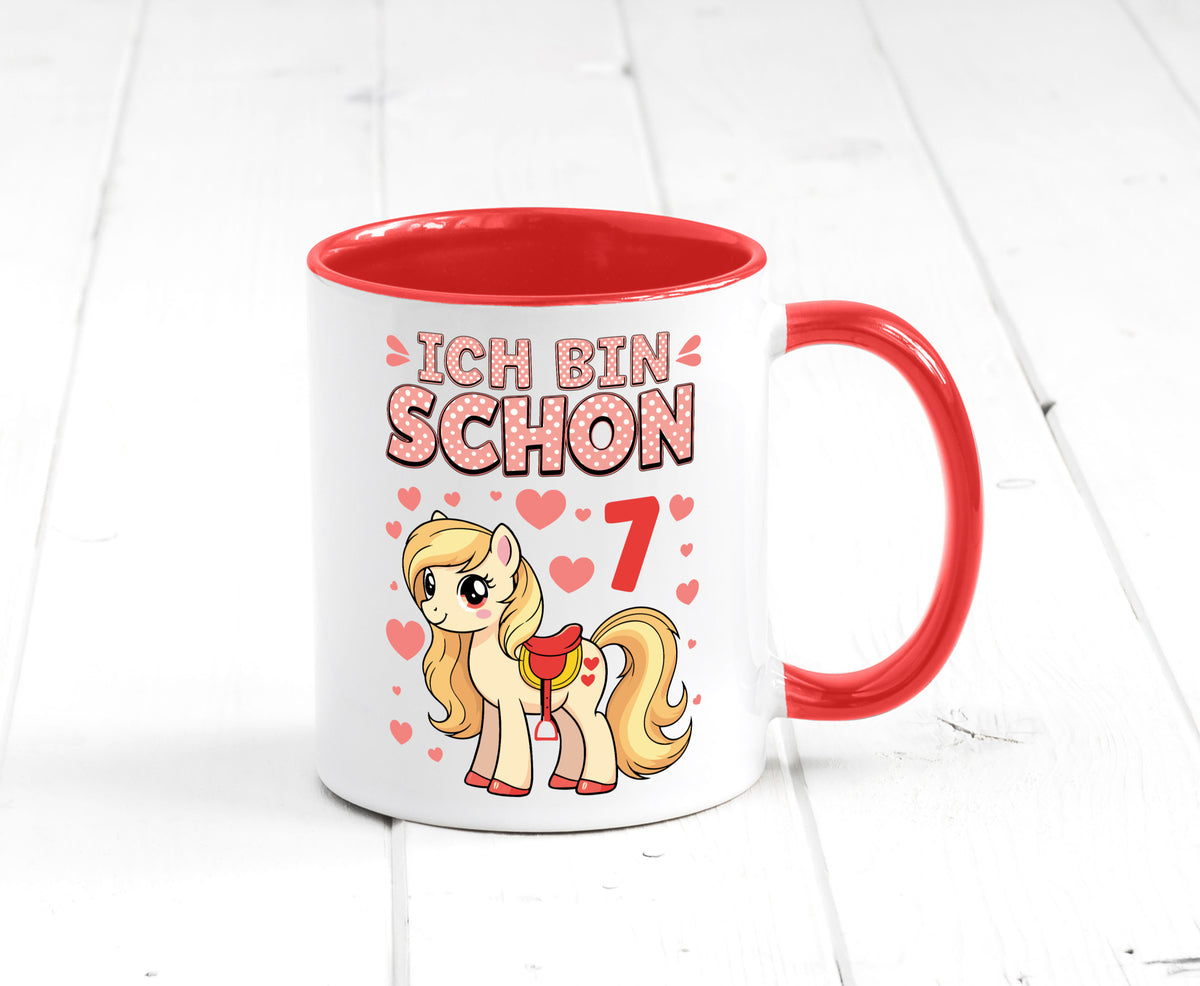 7. Geburtstag | 7 Jahre Mädchen Reiten Pony lustiger Spruch Geschenk Tasse