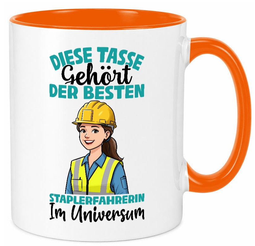 Im Universum: Staplerfahrerin | Gabelstapler Humor Geschenkidee Tasse